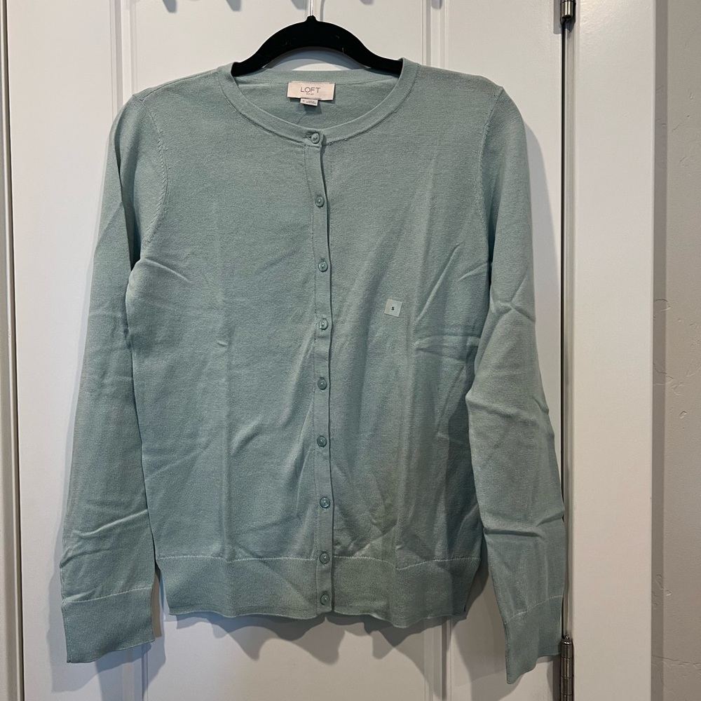 LOFT Women's Soft Blue Button-Up Cardigan